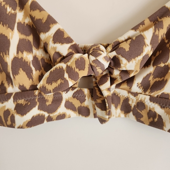 Aerie Leopard Animal Print Brown Wireless Swim Swimsuit Bikini Top Size Medium - Picture 4 of 5